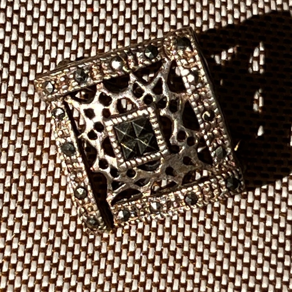 Vintage Art Deco Open Filigree Glass victorian Brooch Pin 925